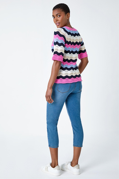 Roman Pink Wave Stripe Cotton Knit Top