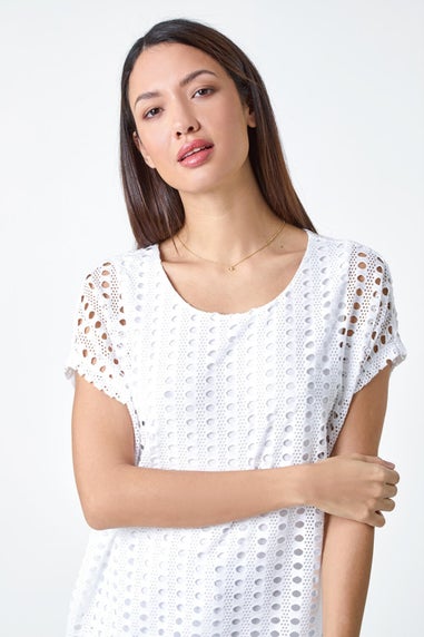 Roman Ivory Cut Out Detail Stretch Top