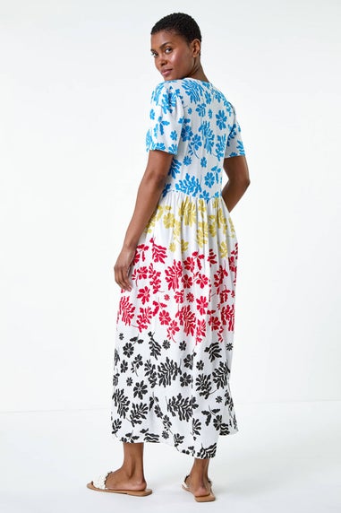 Roman Multi Colourblock Floral Button Tiered Dress