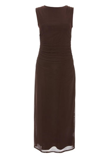 Quiz Brown Mesh Ruched Bodycon Midaxi Dress