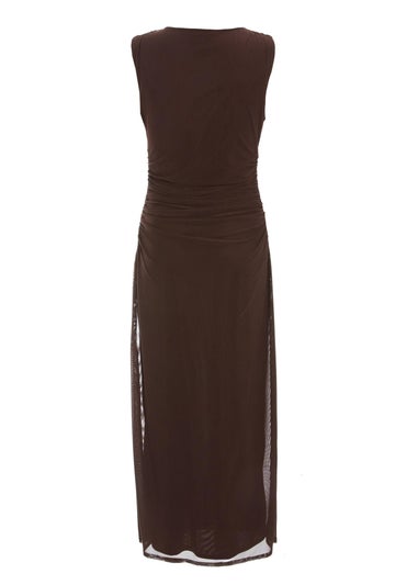 Quiz Brown Mesh Ruched Bodycon Midaxi Dress