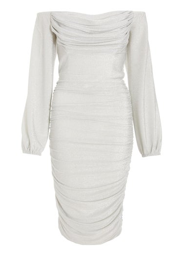 Quiz Silver Shimmer Bardot Midi Dress