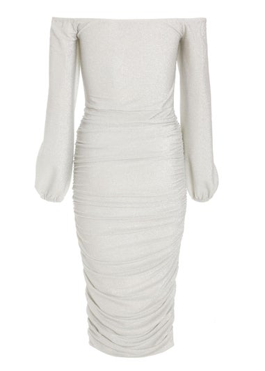 Quiz Silver Shimmer Bardot Midi Dress