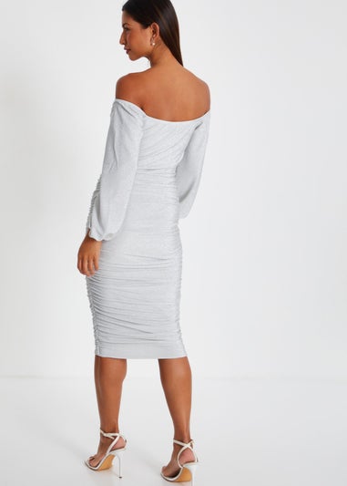 Quiz Silver Shimmer Bardot Midi Dress