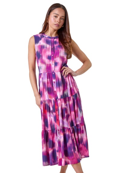 Roman Petite Pink Petite Tie Dye Midi Shirt Dress