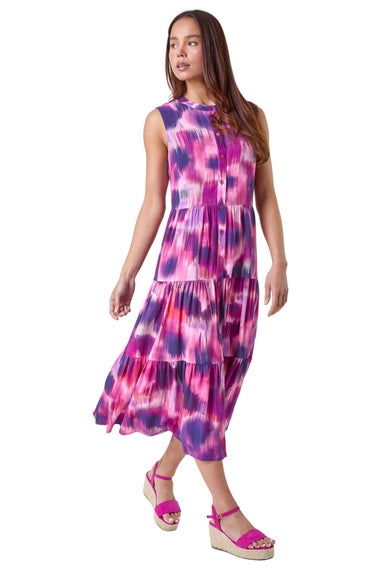 Roman Petite Pink Petite Tie Dye Midi Shirt Dress