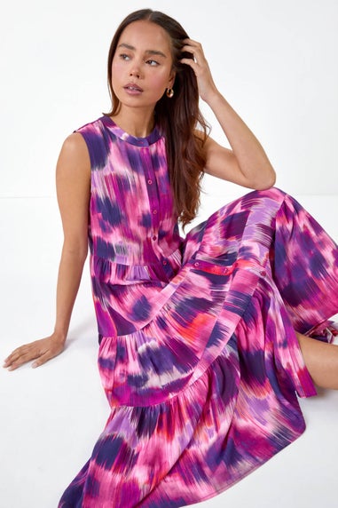 Roman Petite Pink Petite Tie Dye Midi Shirt Dress