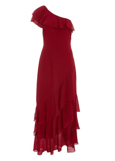 Quiz Red One Shoulder Chiffon Ruffle Maxi Dress