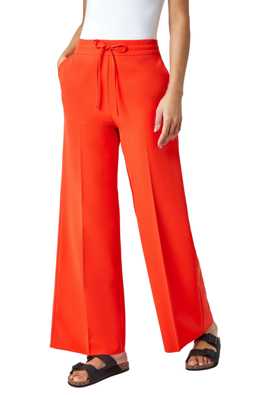 Roman Orange Wide Leg Elastic Waist Tie Front Trouser