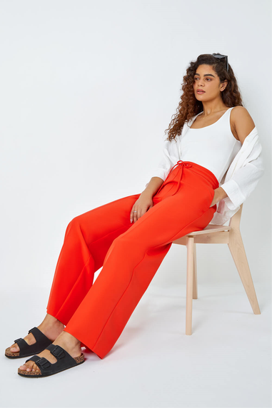 Roman Orange Wide Leg Elastic Waist Tie Front Trouser