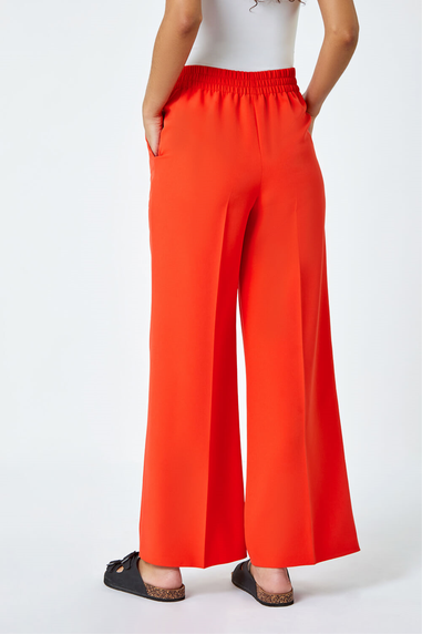 Roman Orange Wide Leg Elastic Waist Tie Front Trouser