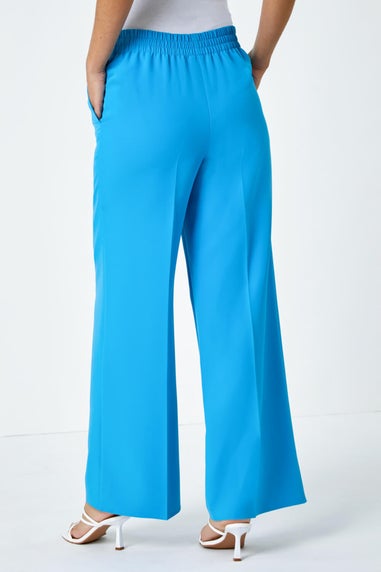 Roman Turquoise Wide Leg Elastic Waist Tie Front Trouser