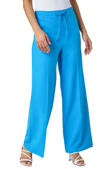 Roman Turquoise Wide Leg Elastic Waist Tie Front Trouser