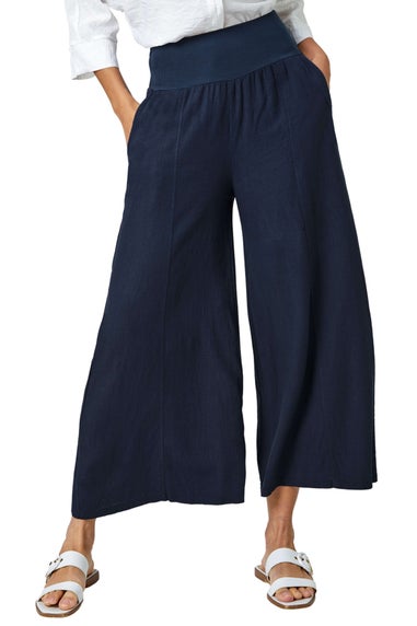 Roman Dark Denim  Linen Blend Stretch Waist Culottes