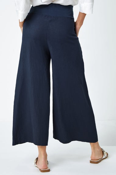 Roman Dark Denim  Linen Blend Stretch Waist Culottes