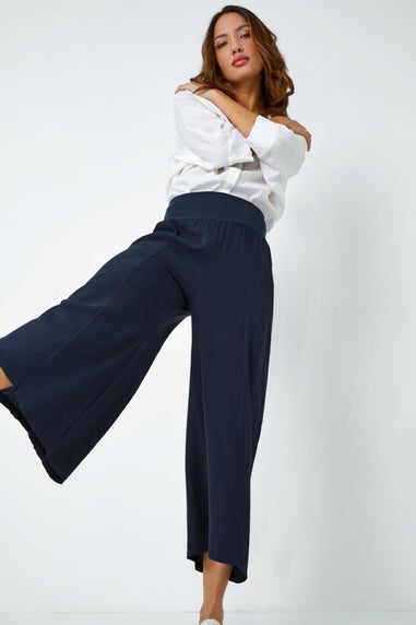 Roman Dark Denim  Linen Blend Stretch Waist Culottes