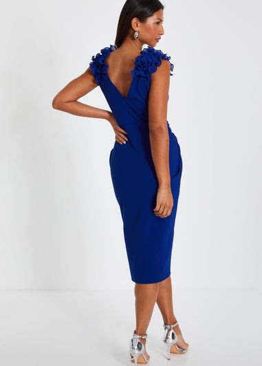 Quiz Colbalt Ruffle Wrap Midi Dress