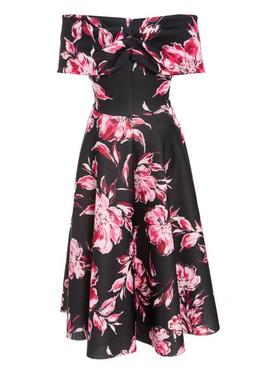 Quiz Black Floral Bardot Skater Midi Dress