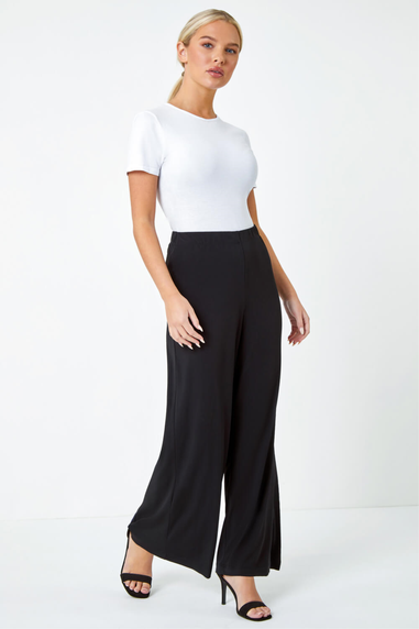 Roman Black Petite Wide Leg Stretch Trouser