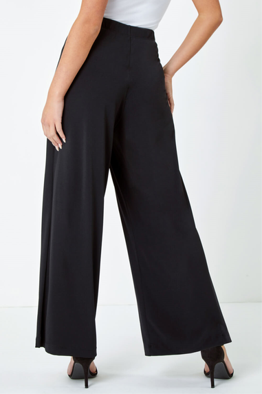 Roman Petite Black Petite Wide Leg Stretch Trouser