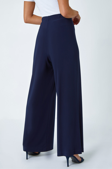 Roman Petite Navy Petite Wide Leg Stretch Trousers Jersey Palazzo Pants