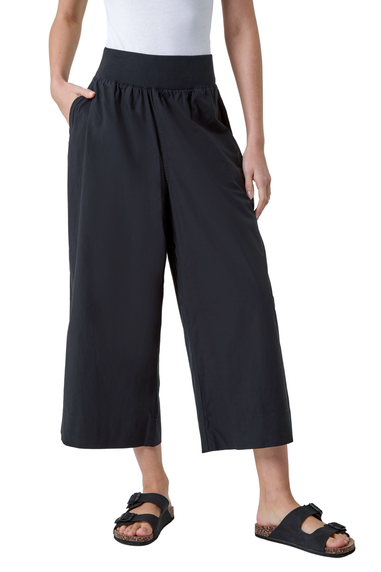 Roman Black Elastic Waist Wide Leg Cotton Cropped Culottes