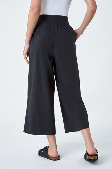 Roman Black Elastic Waist Wide Leg Cotton Cropped Culottes