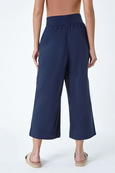 Roman Navy Elastic Waist Wide Leg Cotton Cropped Culottes