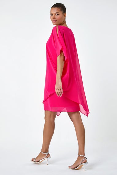 Roman Cerise Embellished Cold Shoulder Overlay Dress