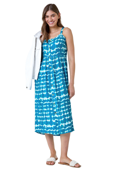 Roman Turquoise Tie Dye Spot Print Midi Sundress