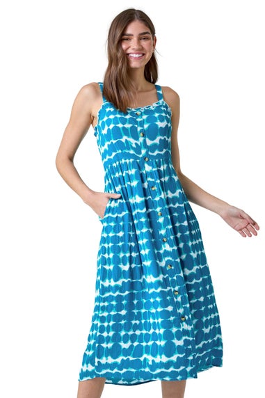 Roman Turquoise Tie Dye Spot Print Midi Sundress