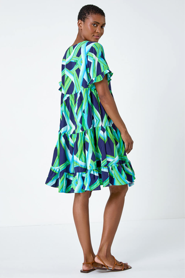 Roman Green Abstract Print Tiered Smock Dress