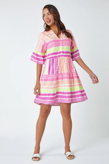 Roman Multi Aztec Print Smock Dress