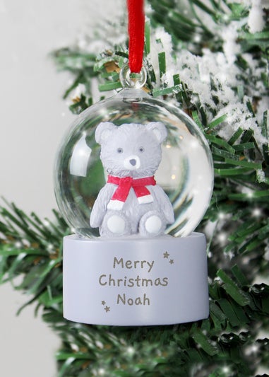 Personalised Memento Company White Message Teddy Bear Glitter Snow Globe Tree Decoration