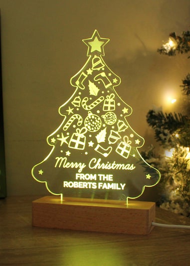 Personalised Memento Company Wood Christmas Tree Based LED Light