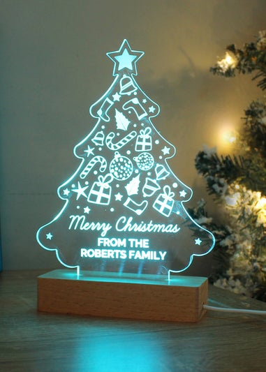 Personalised Memento Company Wood Christmas Tree Based LED Light