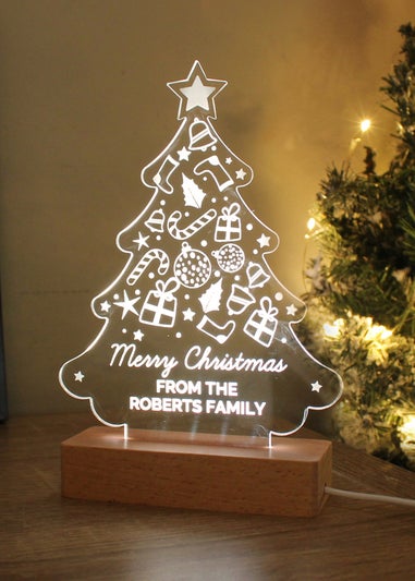 Personalised Memento Company Wood Christmas Tree Based LED Light