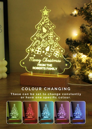 Personalised Memento Company Wood Christmas Tree Based LED Light