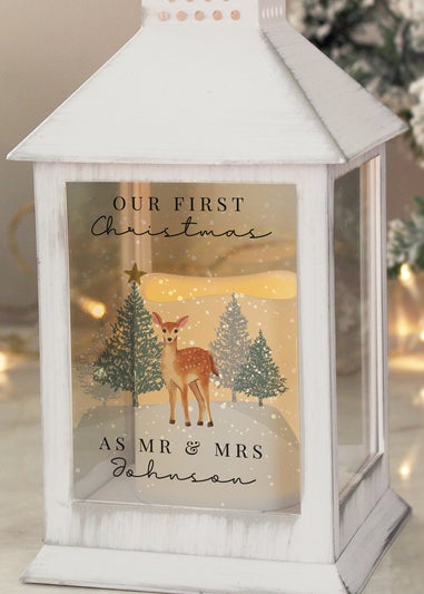 Personalised Memento Company White Christmas Deer White LED Lantern