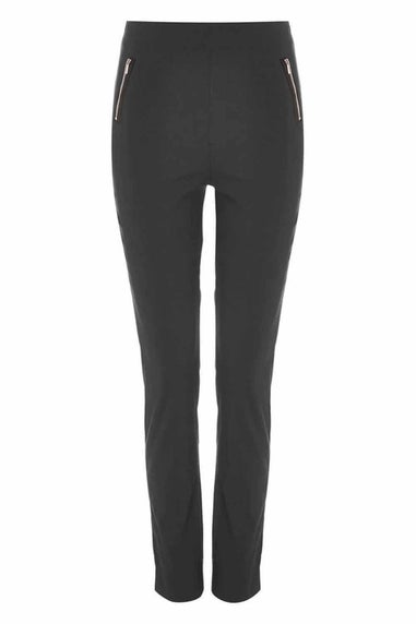 Roman Black Elastic Waist Zip Detail Stretch Trousers