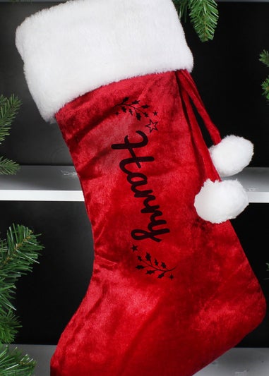 Personalised Memento Company Red Holly Christmas Stocking