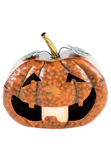 Premier Decorations Battery Operated Lit Metal Pumpkin Warm White LED (28.5cm)