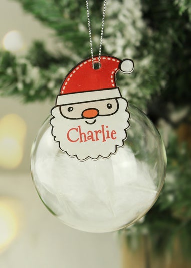 Personalised Memento Company Clear Santa Feather Glass Bauble