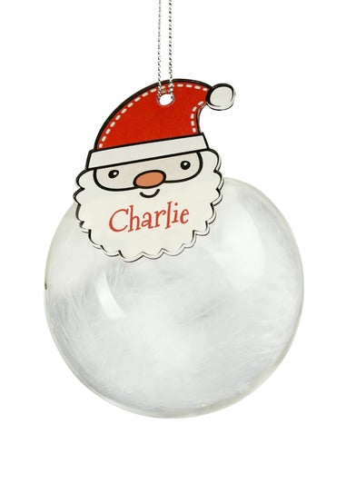 Personalised Memento Company Clear Santa Feather Glass Bauble