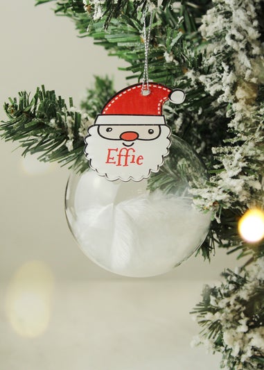 Personalised Memento Company Clear Santa Feather Glass Bauble