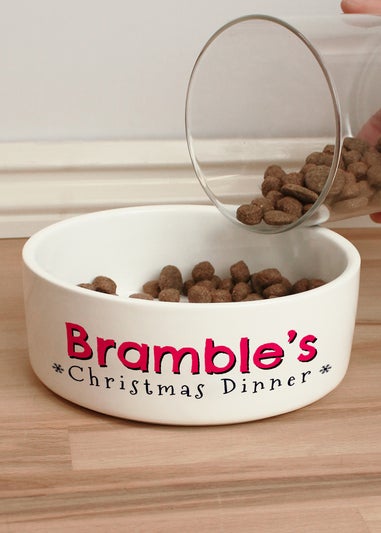 Personalised Memento Company White Christmas Dinner 14cm Medium Pet Bowl