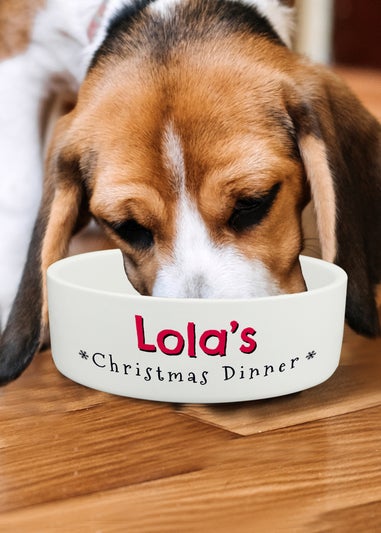 Personalised Memento Company White Christmas Dinner 14cm Medium Pet Bowl