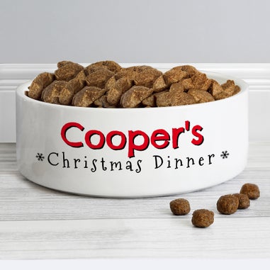 Personalised Memento Company White Christmas Dinner 14cm Medium Pet Bowl