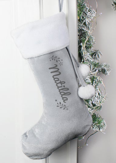 Personalised Memento Company Grey Holly Christmas Stocking