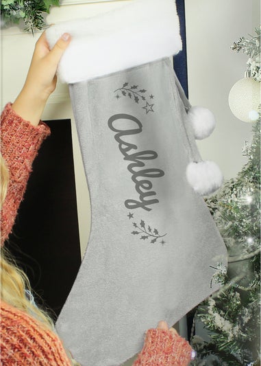 Personalised Memento Company Grey Holly Christmas Stocking